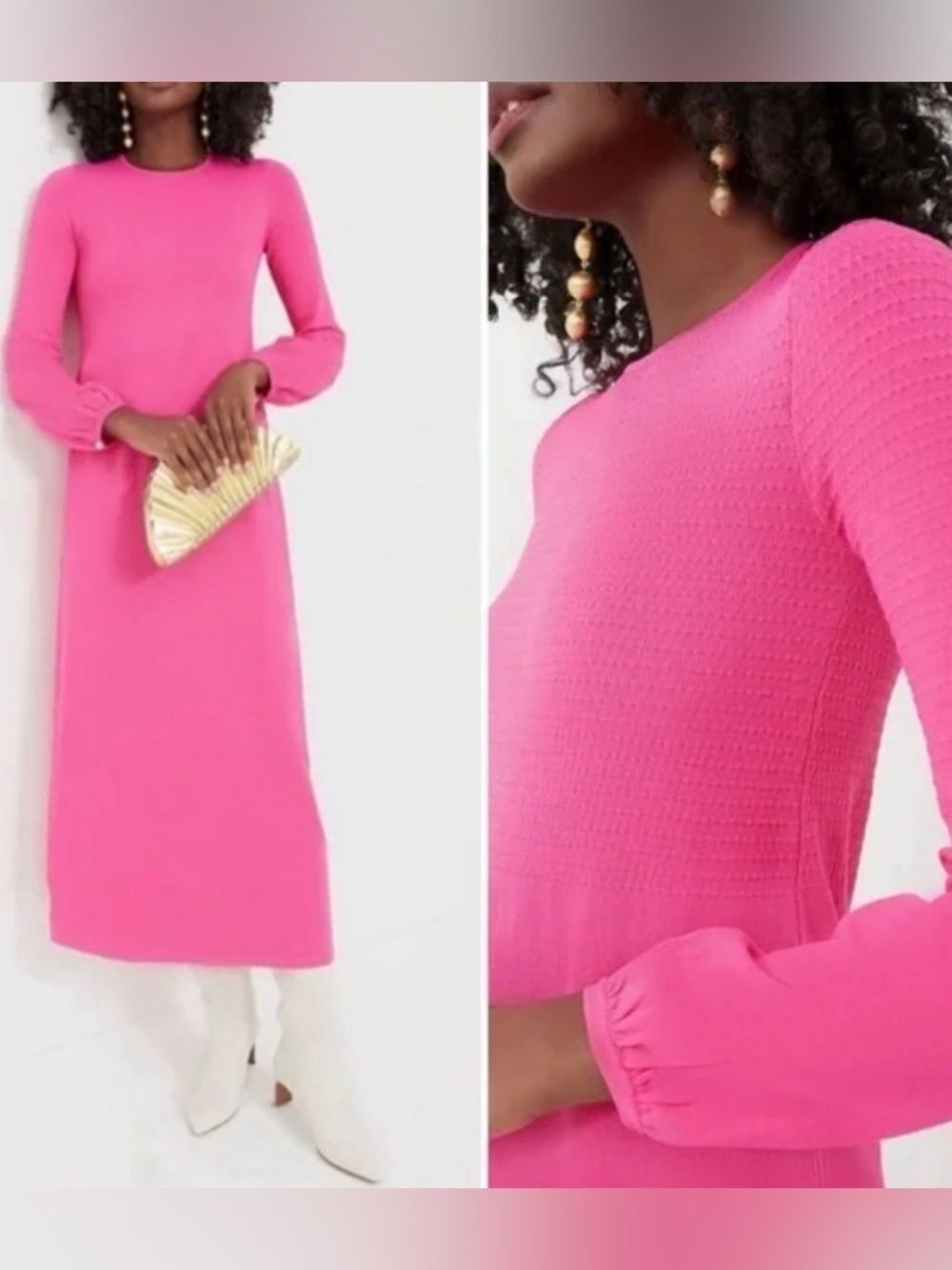 Pomander Place Hot Pink Double Knit Lennox Long Sleeve Maxi Dress Size M